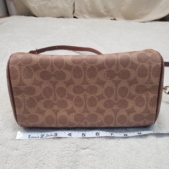 Coach Rowan Satchel Brown Cream Tan Classic Logo Canvas Shoulder Bag CV961 - Picture 12 of 14